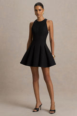 Leilani | Black Round-Neck Mini Skater Dress