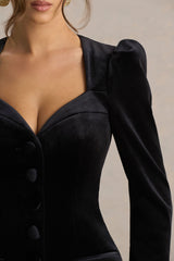 Friya | Black Velvet Sweetheart-Neck Tailored Mini Dress