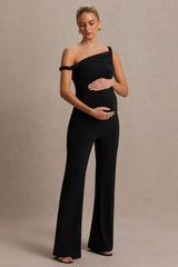 Kira | Black Asymmetric-Neck Maternity Jumpsuit