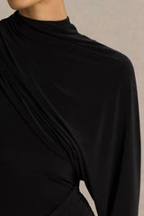 Aphra | Black High-Neck Maxi Dress With Cape-Sleeve