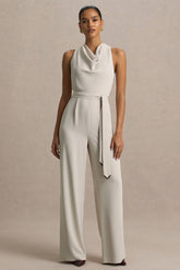 Corina | Nude Cowl-Neck Jumpsuit With Tie-Detail