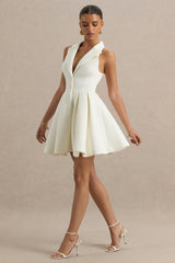 Kyla | White Plunge-Neck Mini Dress