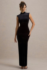 Samaria | Black Velvet High-Neck Maxi Dress