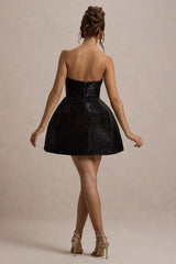 Clarabell | Black Sequin Bandeau Structured Mini Dress