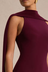 Cordy | Burgundy High-Neck Maxi Dress With Scarf-Detail