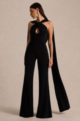 Mindy | Black Twist Halter-Neck Jumpsuit With Cape