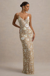 Gemini | Floral Sequin Hand-Embellished Strappy Maxi Dress