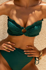 Wanderlust | Bottle Green Textured Ring Bandeau Bikini Top