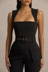 Solice | Black Square-Neck Tailored Jumpsuit