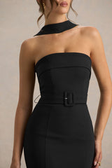 Jaquetta | Black Belted Maxi Dress With Pleated Chiffon Skirt