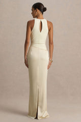 Akari | Champagne Crew-Neck Maxi Dress With Satin Skirt