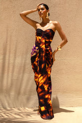 Nyra | Smoke Print Sweetheart Ruched Maxi Dress