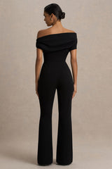 Alexandra | Black Asymmetric-Neck Draped Jumpsuit