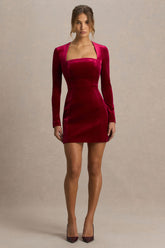 Irresistible | Burgundy Velvet Square-Neck Mini Dress