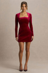 Irresistible | Burgundy Velvet Square-Neck Mini Dress