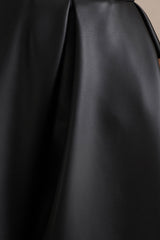 Noa | Black Faux Leather A-Line Midi Skirt