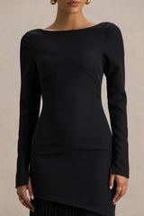 Yanira | Black Crepe And Georgette Boat-Neck Maxi Dress With Drop Waist