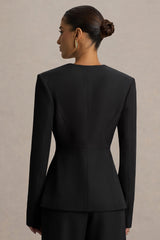 Rosalina | Black Extreme-Plunge Neck Tailored Blazer