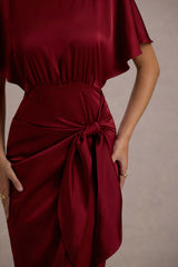 Mika | Port Satin Short-Sleeve Wrap Midi Dress
