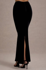 Alize | Black Velvet Split Maxi Skirt