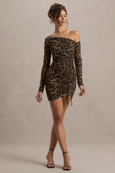 Aphrodite | Leopard Print Asymmetric Ruched Side Mini Dress