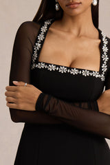 Emmey | Black Crepe And Mesh Square-Neck Mini Dress