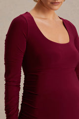 Saffron | Berry Scoop-Neck Maternity Midi Dress