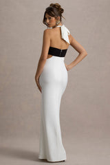 Acentis | Black & White Halter-Neck Cut-Out Maxi Dress