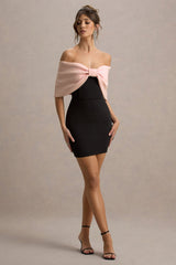 Sadie | Black & Pink Bow Bardot Mini Dress