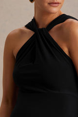 Lyra | Black Cross Halter-Neck Maternity Maxi Dress With Cape