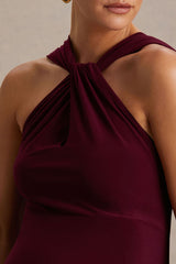 Lyra | Burgundy Cross Halter-Neck Maternity Maxi Dress With Cape