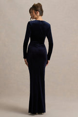 Fay | Navy Velvet Corset Style Knot Maxi Dress