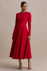 Bellamy | Red Crew-Neck Long-Sleeve Midi Dress