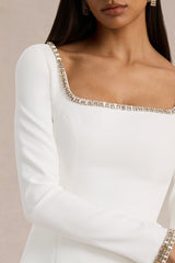Caia | White Embellished Square-Neck Mini Dress