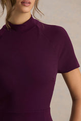 Alea | Burgundy High-Neck Short-Sleeve Maxi Dress