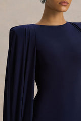 Mimi | Navy High-Neck Maxi Dress With Cape Sleeve Detail