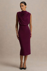 Hermia | Burgundy High-Neck Midi Dress