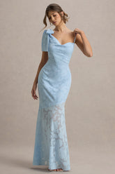 Chyna | Light Blue Cowl-Neck Maxi Dress With Bow Strap