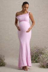 Lita | Pink Twisted Asymmetric Maternity Maxi Dress