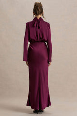 Celina | Burgundy Satin High-Neck Maxi Dress