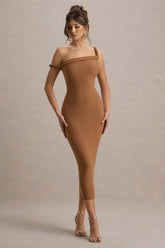 Salome | Brown Twisted Asymmetric Midi Dress