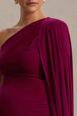 Amaryllis | Berry Maternity One Shoulder Maxi Dress with Cape Sleeve