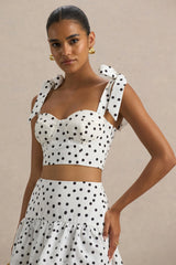 Lumen | White Polka Dot Corset Sweetheart Top With Bow Straps