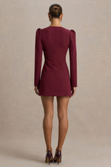 Carmen | Burgundy Sweetheart-Neck Tailored Mini Dress