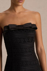 Kerry | Black Lace Bandeau Mini Dress With Bow-Detail