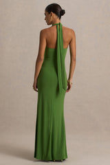 Hera | Green Extreme Plunge Maxi Dress With Ruched Detail