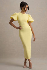 Dakota | Lemon Blue Puff-Sleeve Midi Dress