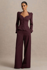 Asteria | Burgundy Pinstripe Wide-Leg Trousers
