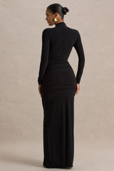 Alula | Black High-Neck Maxi Dress With Twist Detail
