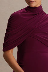 Augustina | Burgundy Maternity Midi Dress With Cape